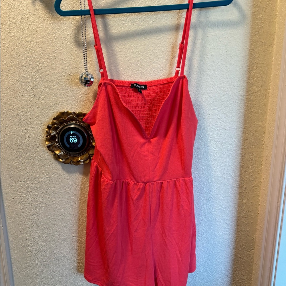 Express Coral Pink Spaghetti Strap Romper